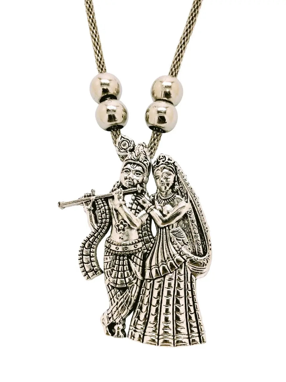 Silver Oxidized Radha Krishna Necklace for Women