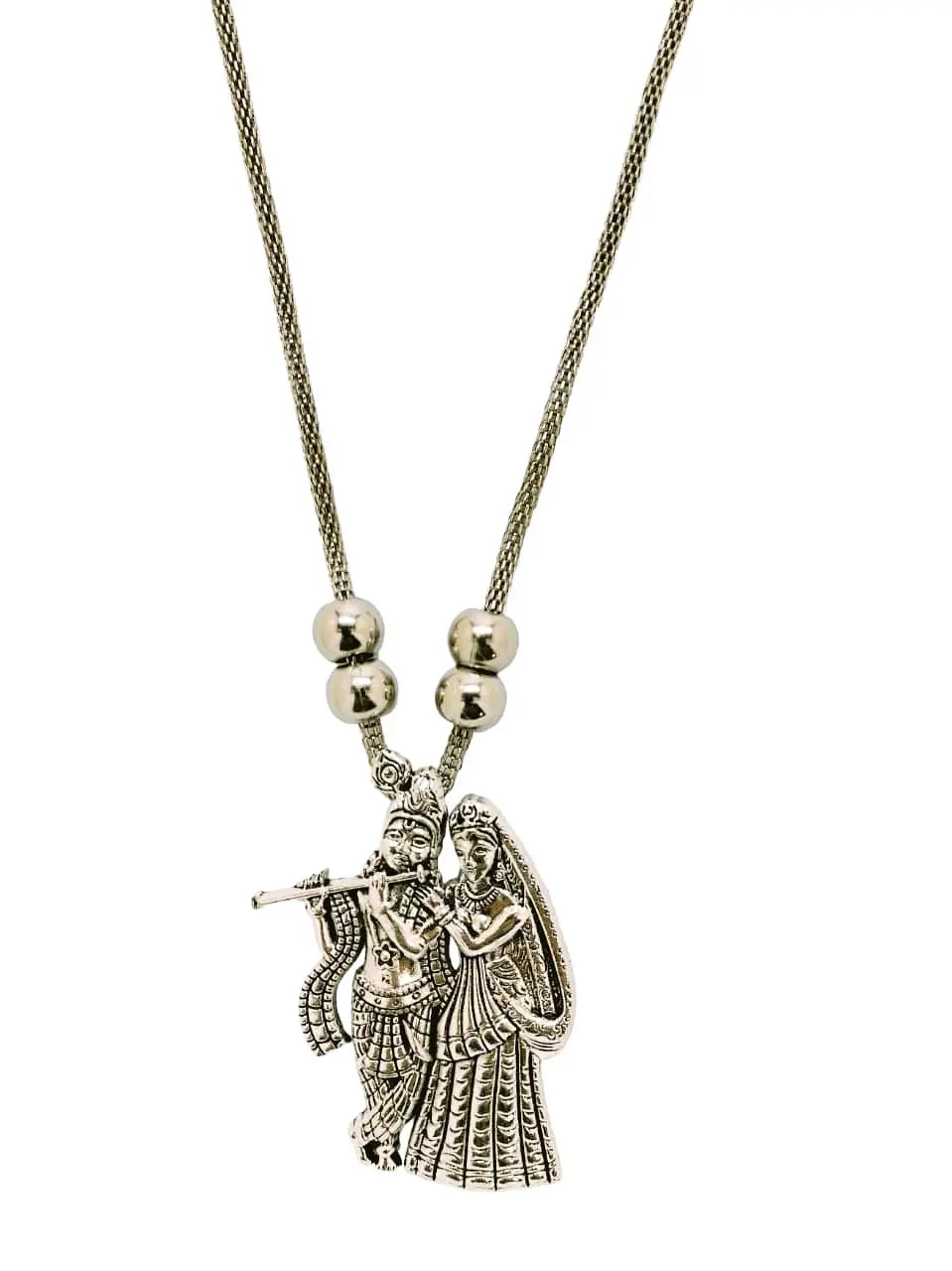 Silver Oxidized Radha Krishna Necklace for Women