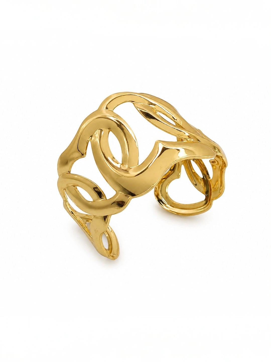 Anti-Tarnish Gold-Toned Stainless Steel Heart Loop Statement Cuff Kada Bracelet