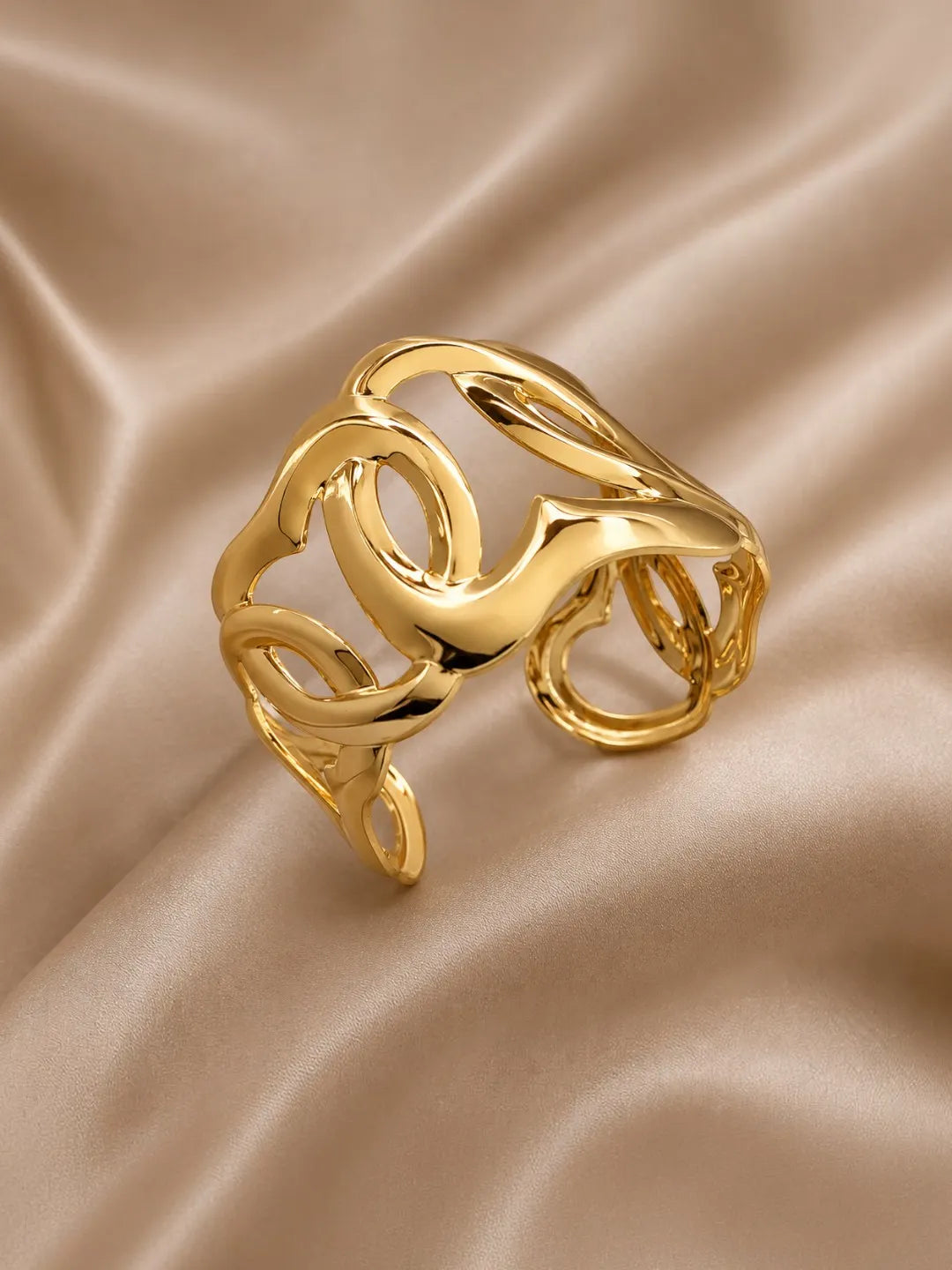 Anti-Tarnish Gold-Toned Stainless Steel Heart Loop Statement Cuff Kada Bracelet