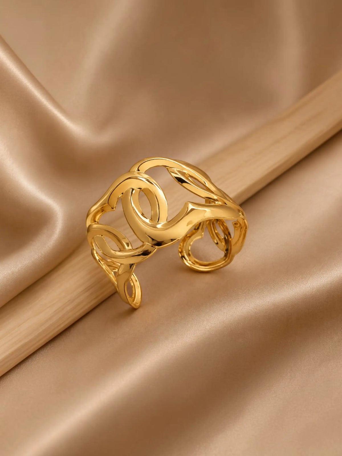 Anti-Tarnish Gold-Toned Stainless Steel Heart Loop Statement Cuff Kada Bracelet