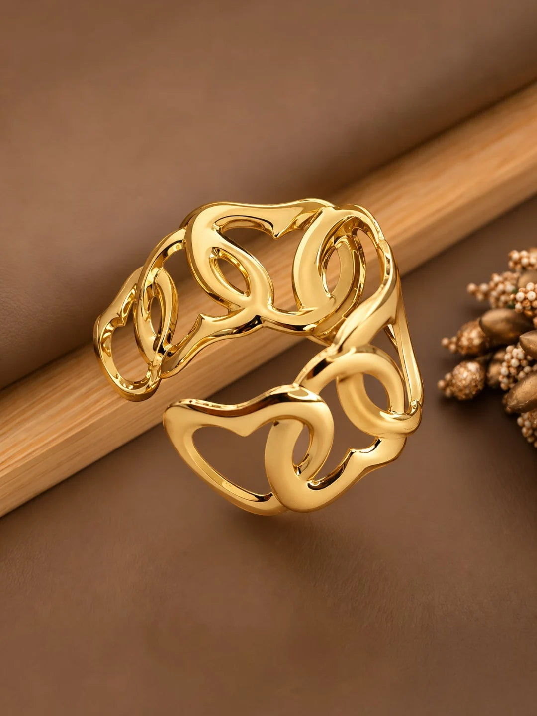 Anti-Tarnish Gold-Toned Stainless Steel Heart Loop Statement Cuff Kada Bracelet