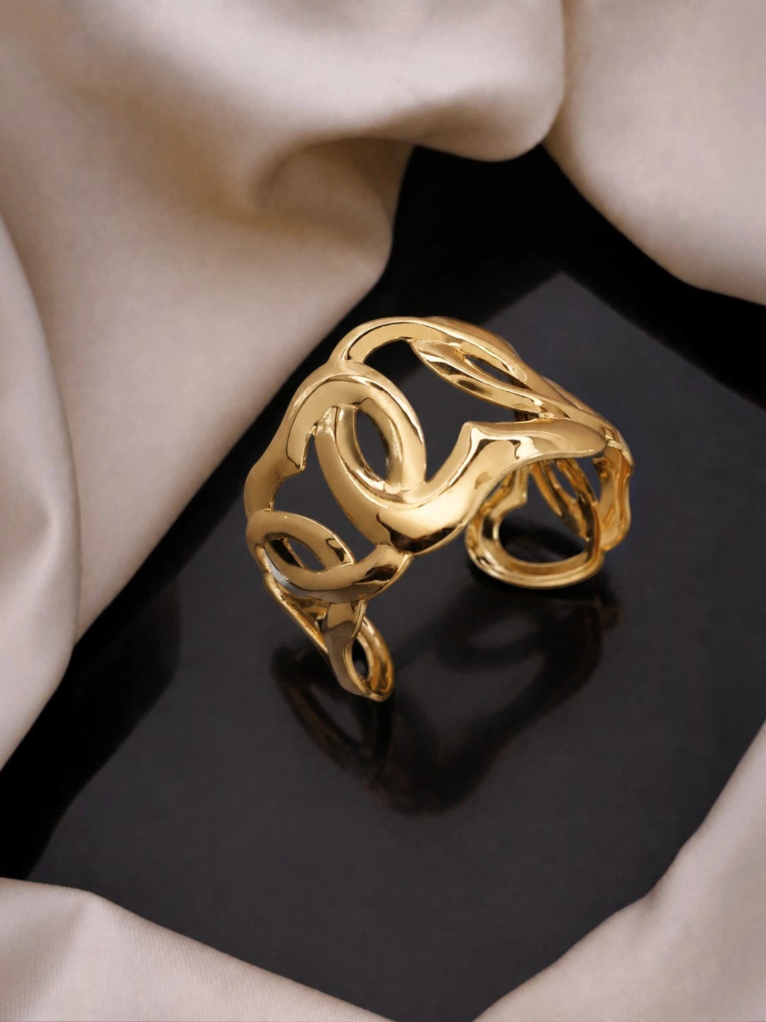 Anti-Tarnish Gold-Toned Stainless Steel Heart Loop Statement Cuff Kada Bracelet