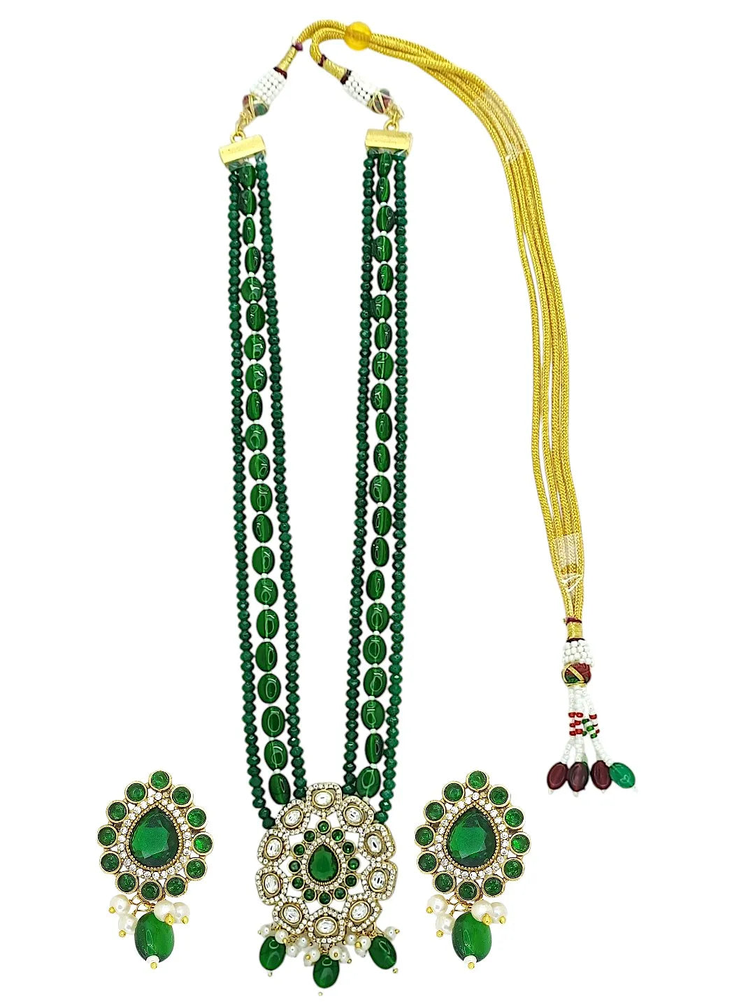 Emerald Green Beads And Central Pendant Jewelry Set