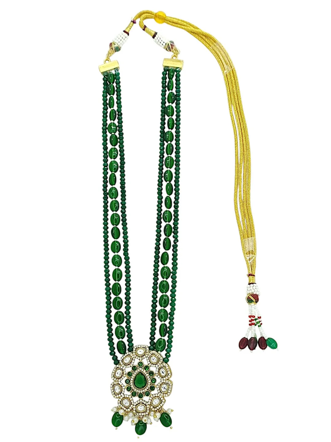 Emerald Green Beads And Central Pendant Jewelry Set