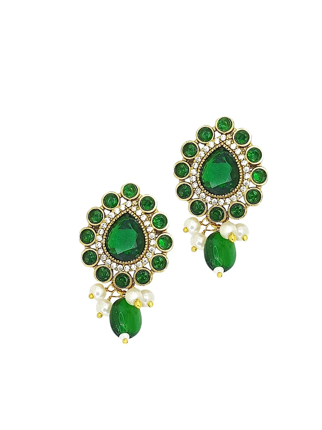Emerald Green Beads And Central Pendant Jewelry Set