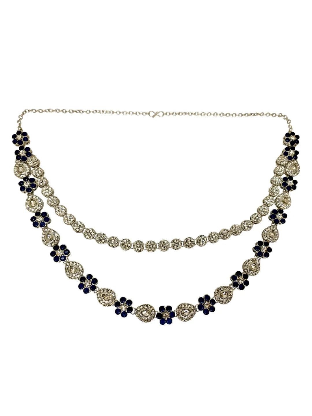 Silver-Plated Blue Stone Studded Jewellery Set