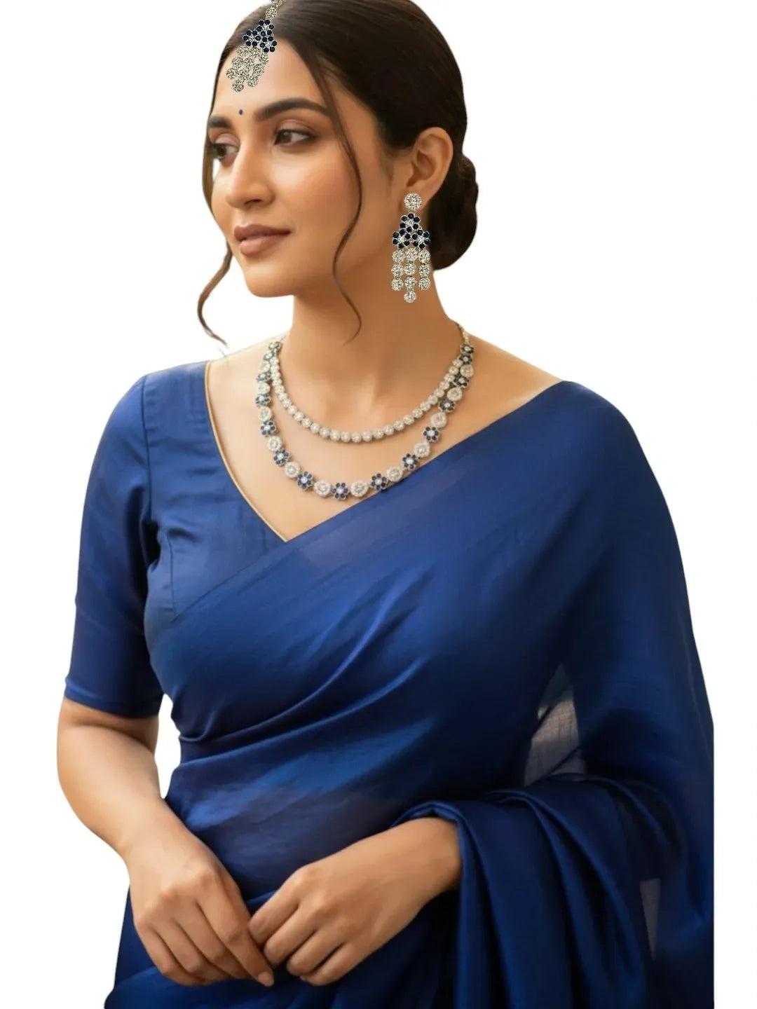 Silver-Plated Blue Stone Studded Jewellery Set