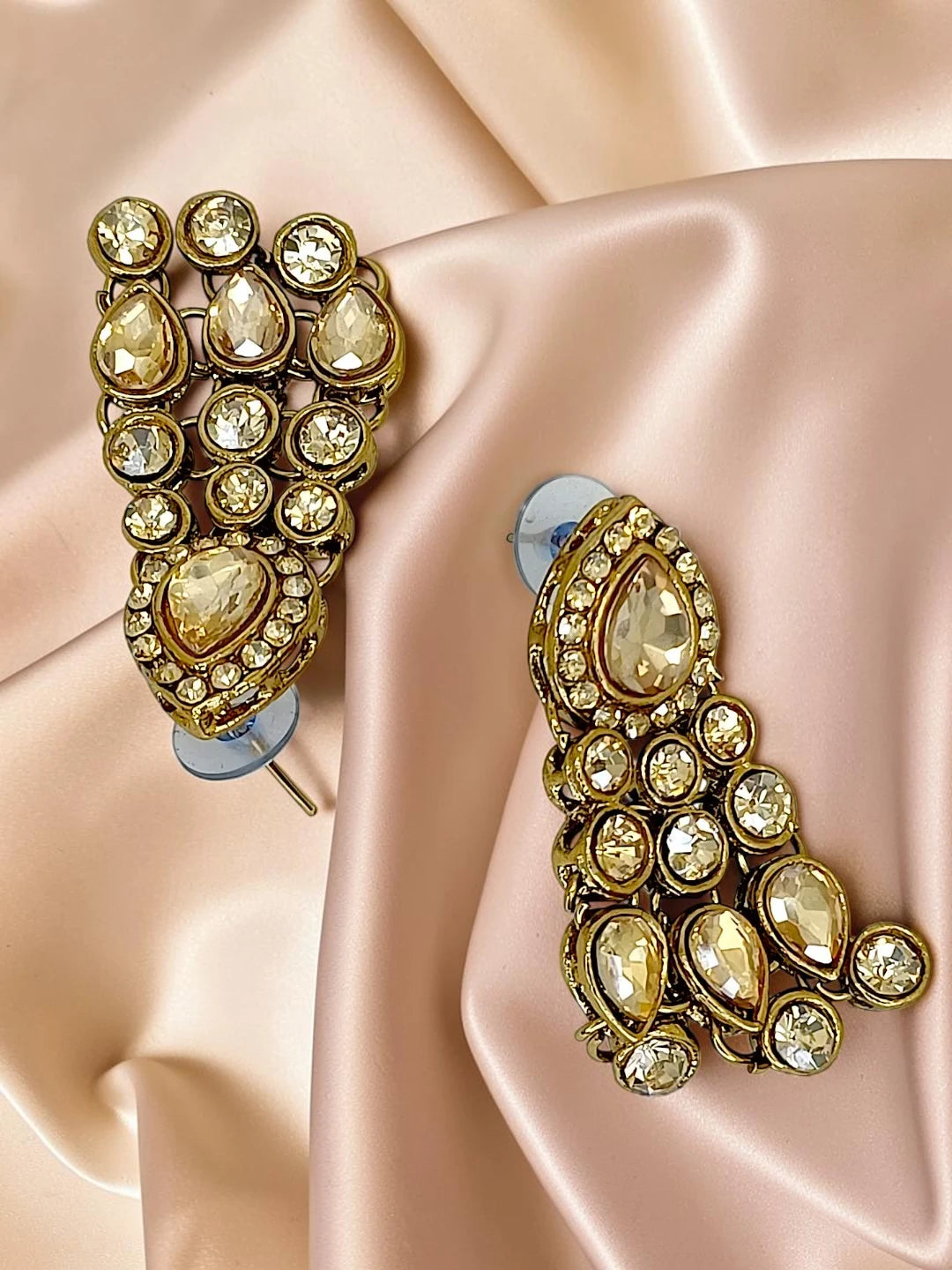 Antique Gold Plated Champagne Stone Necklace Maang Tikka Set