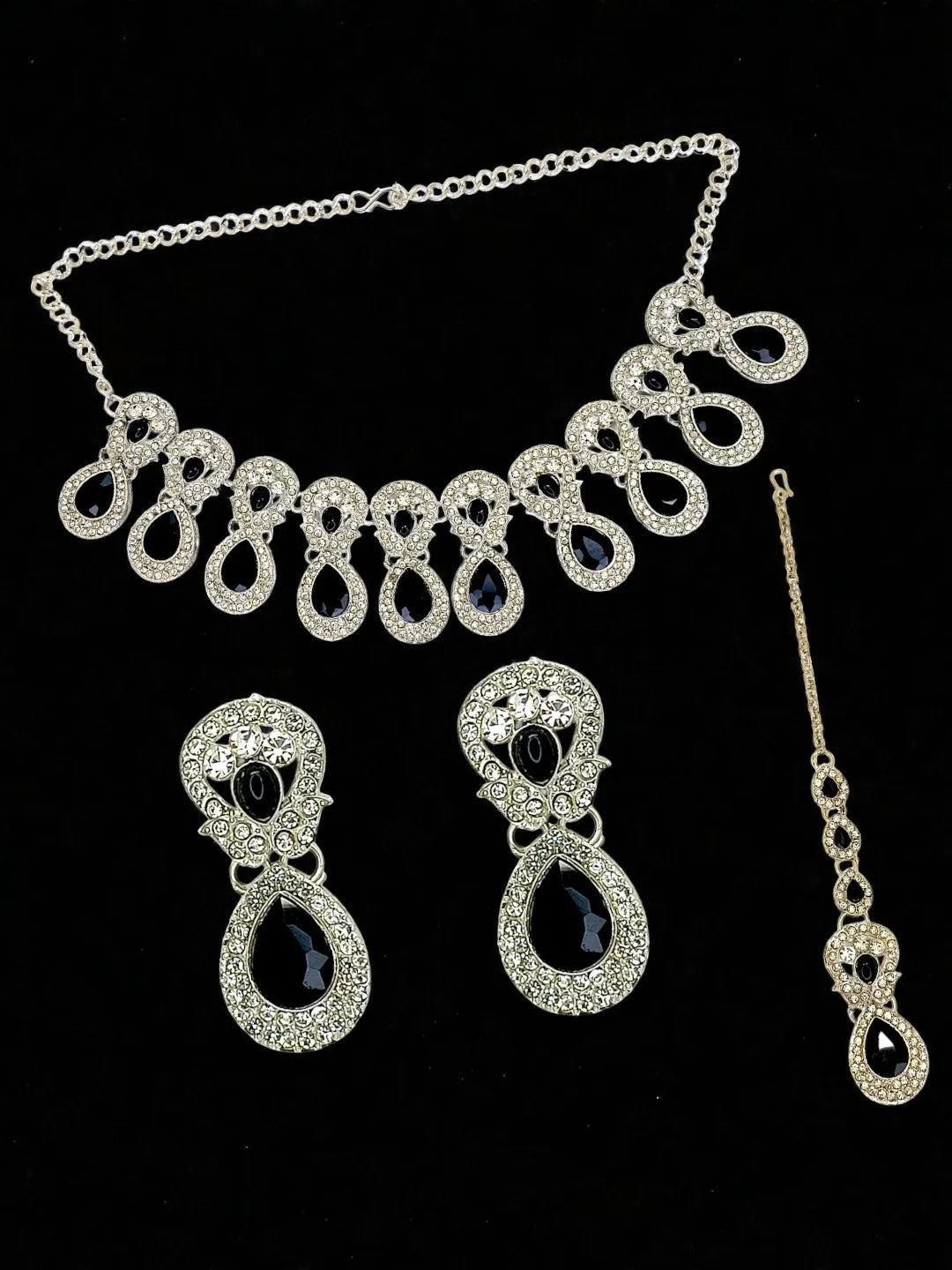 Rhodium-Plated Navy Blue Cubic Zirconia Jewellery Set