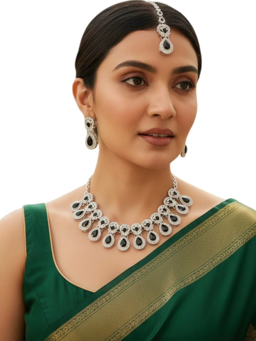 Rhodium-Plated Navy Blue Cubic Zirconia Jewellery Set