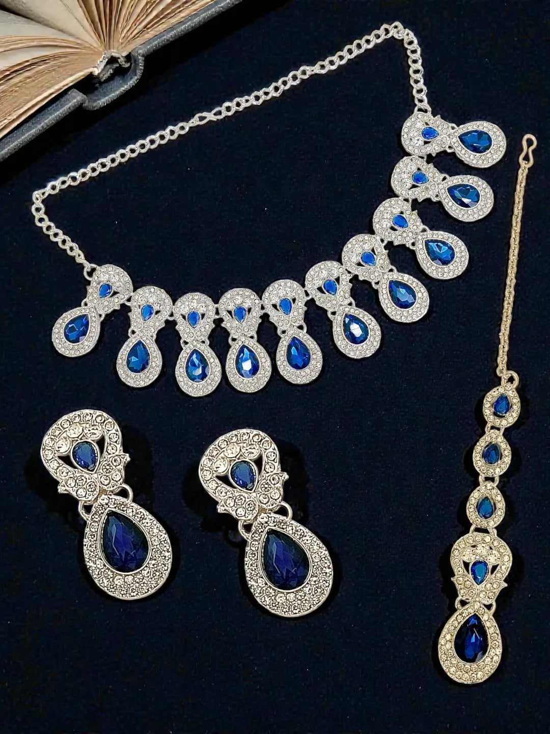 Rhodium-Plated Royal Blue Cubic Zirconia Jewellery Set