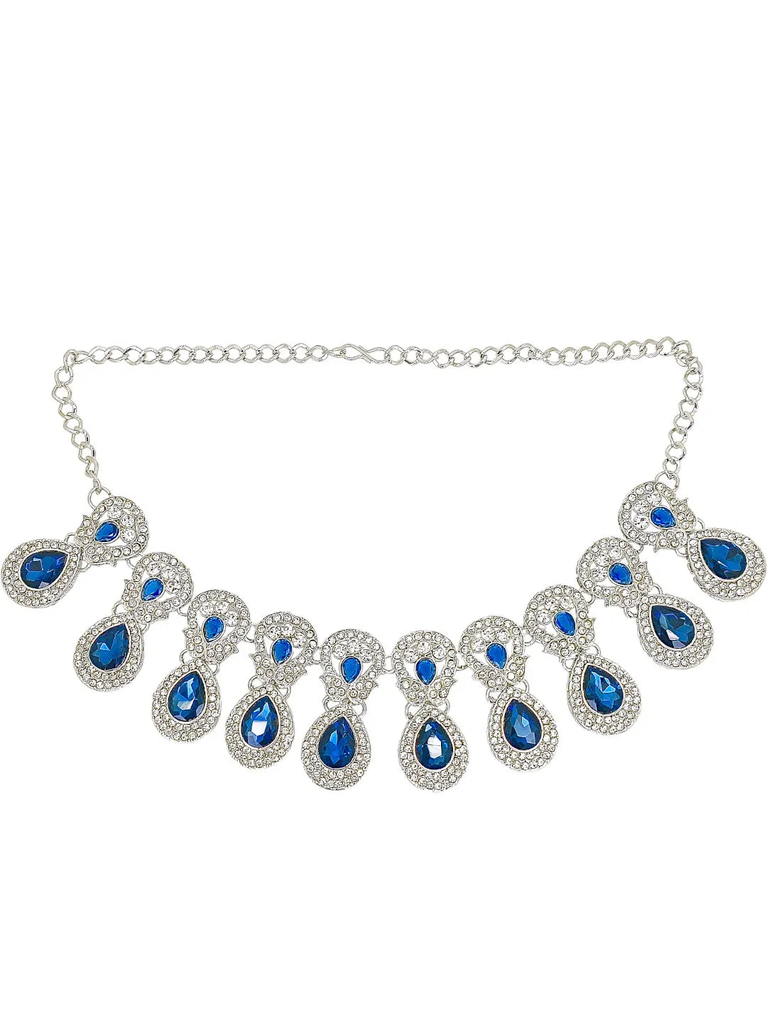 Rhodium-Plated Royal Blue Cubic Zirconia Jewellery Set