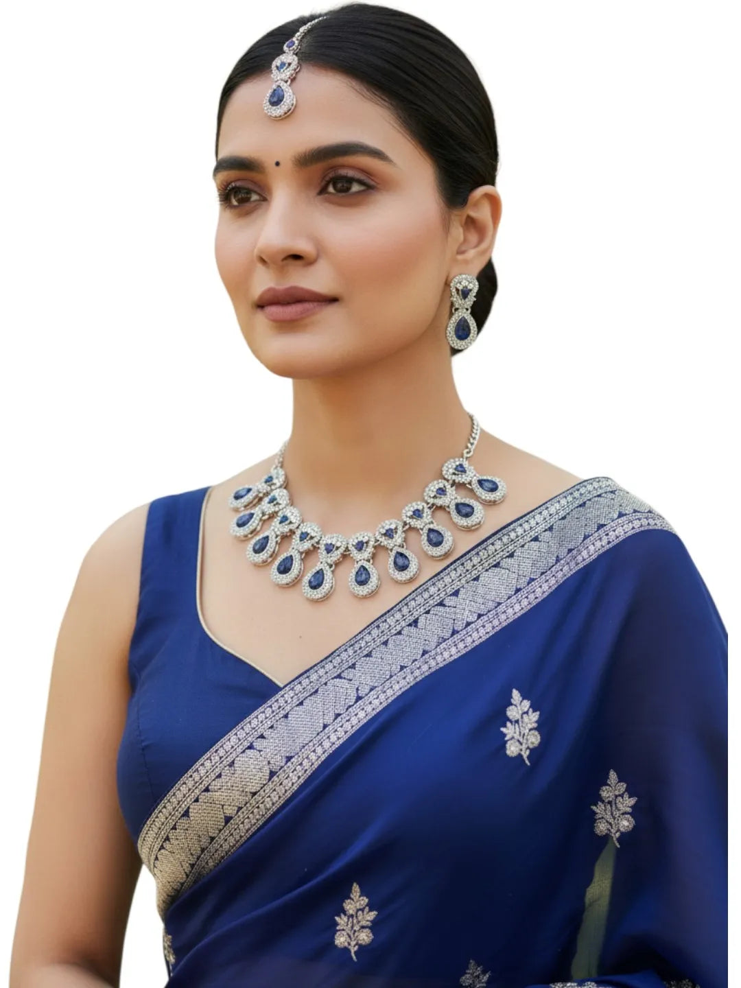 Rhodium-Plated Royal Blue Cubic Zirconia Jewellery Set