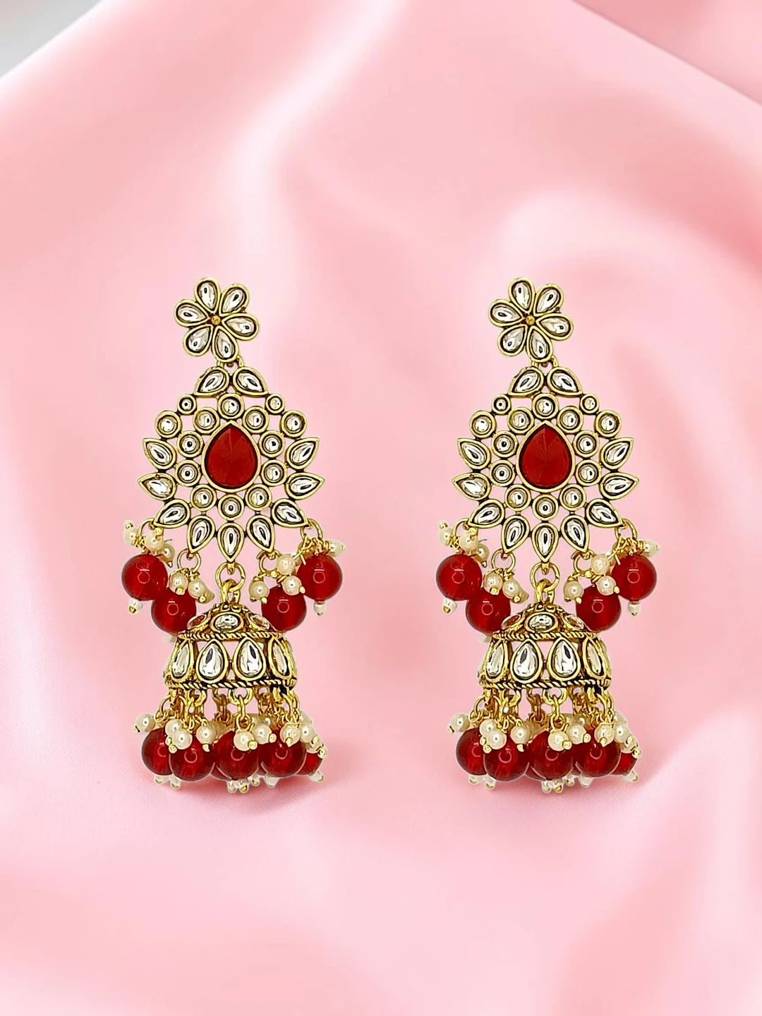 Gold Plated Kundan Red Bridal Necklace Maang Tikka Set