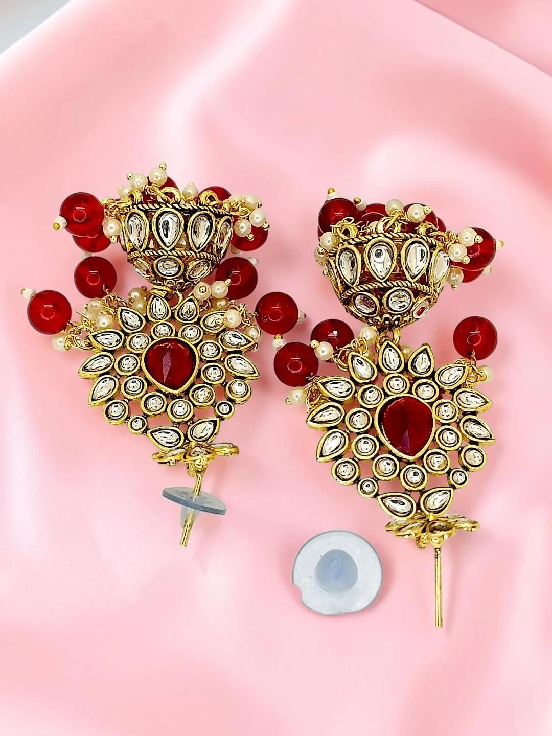 Gold Plated Kundan Red Bridal Necklace Maang Tikka Set