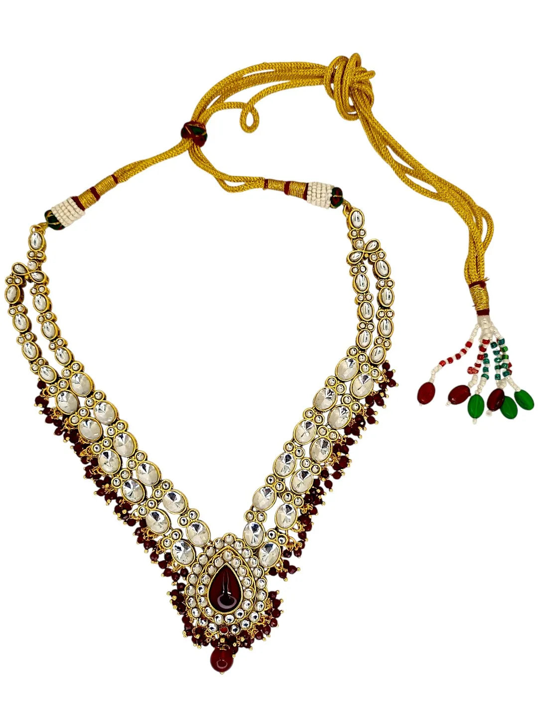 Gold-Plated Kundan Studded & Beaded Double Line Long Jewellery Set