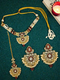 Gold-Plated Kundan Studded & Beaded Peacock Jewellery Set
