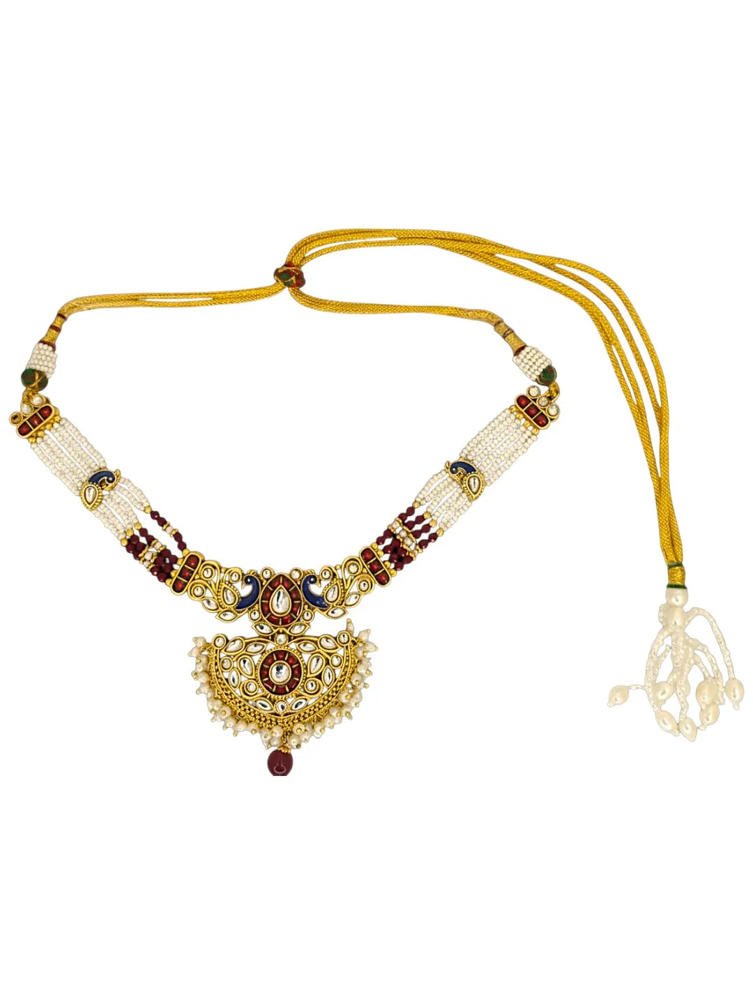 Gold-Plated Kundan Studded & Beaded Peacock Jewellery Set