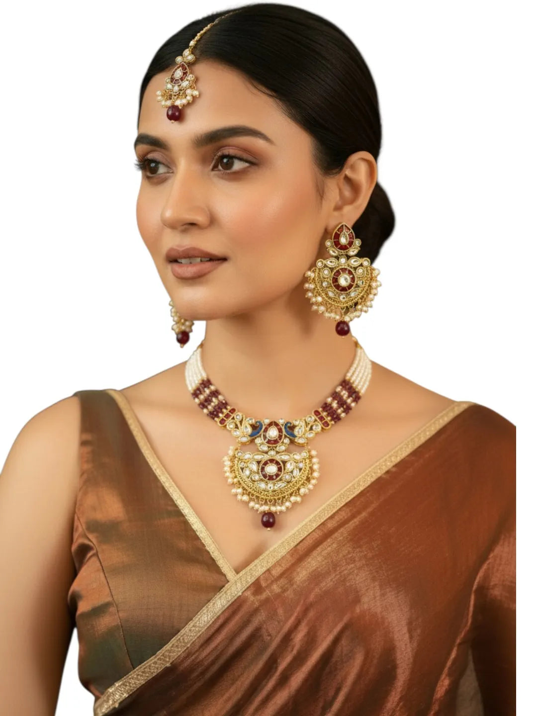Gold-Plated Kundan Studded & Beaded Peacock Jewellery Set