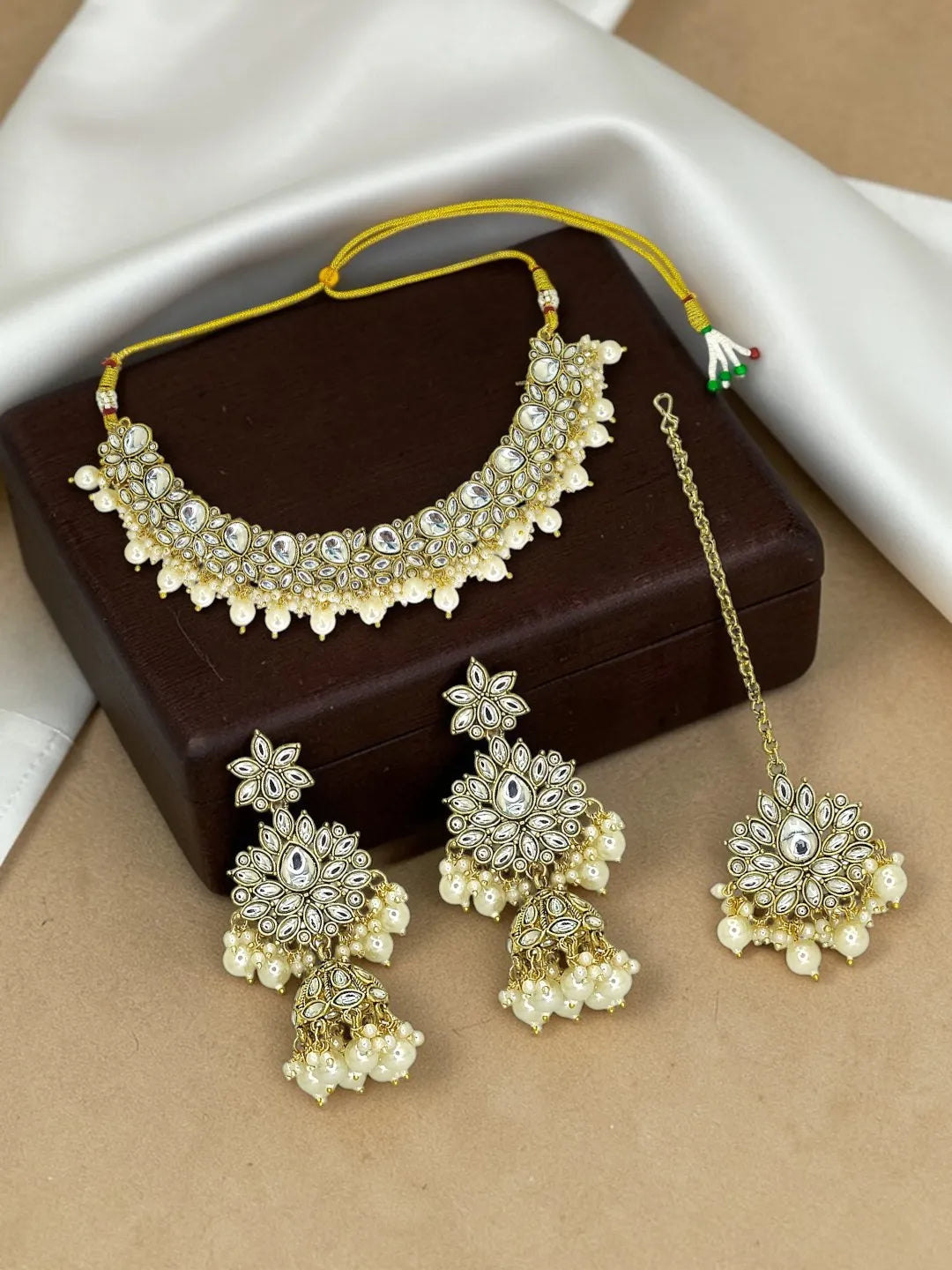 Gold-Plated Choker Kundan Necklace and Earrings