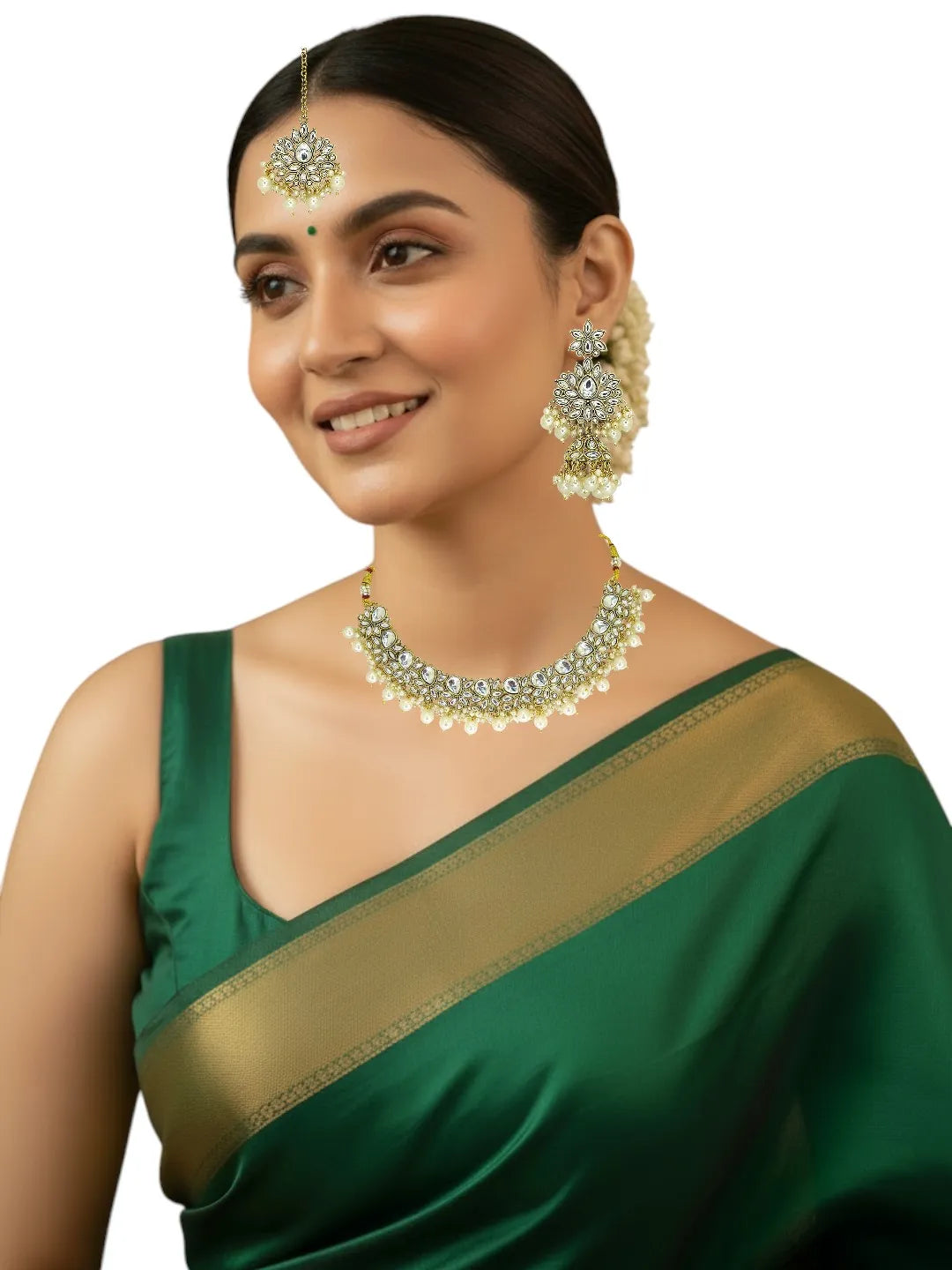 Gold-Plated Choker Kundan Necklace and Earrings