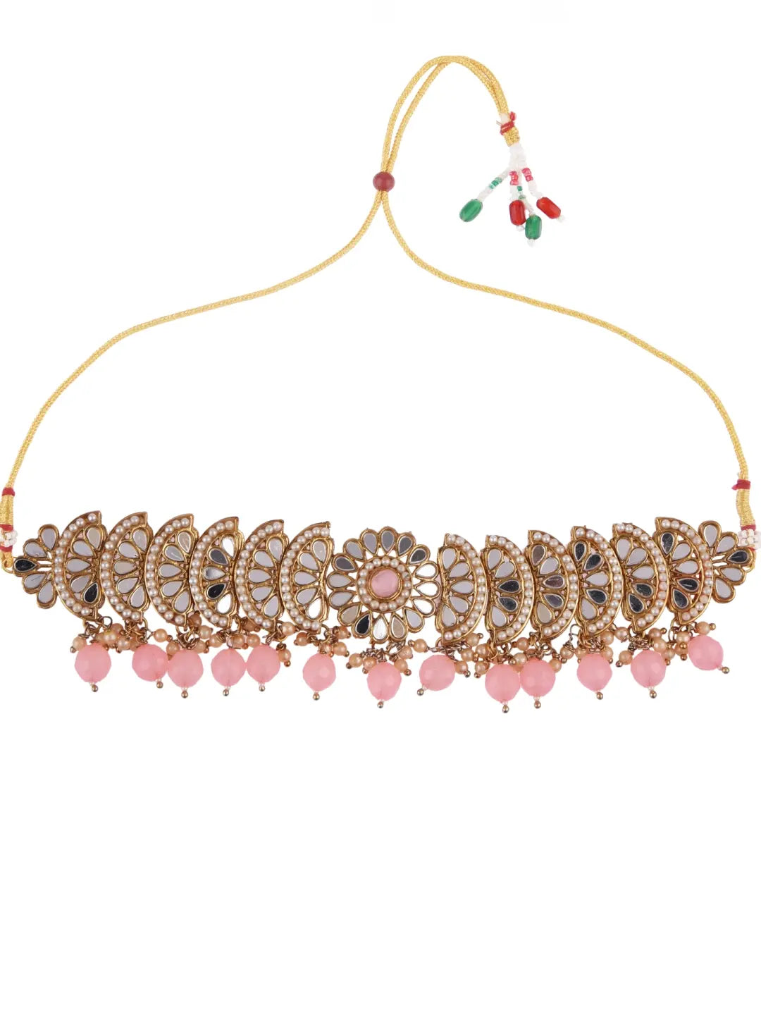 Mirror & Pink Beads Jewellery Set