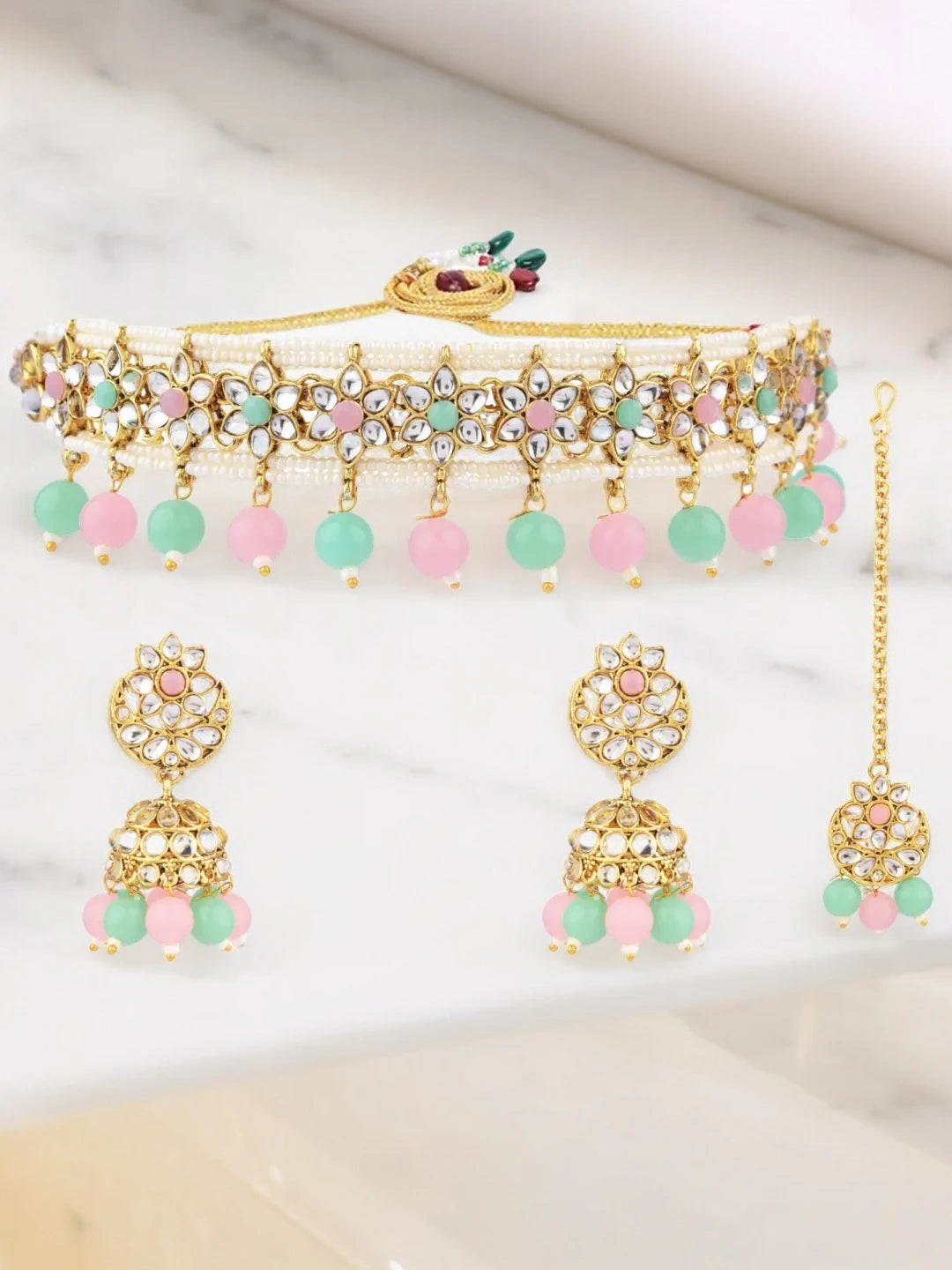 Pastel Pink & Green Jewellery Set