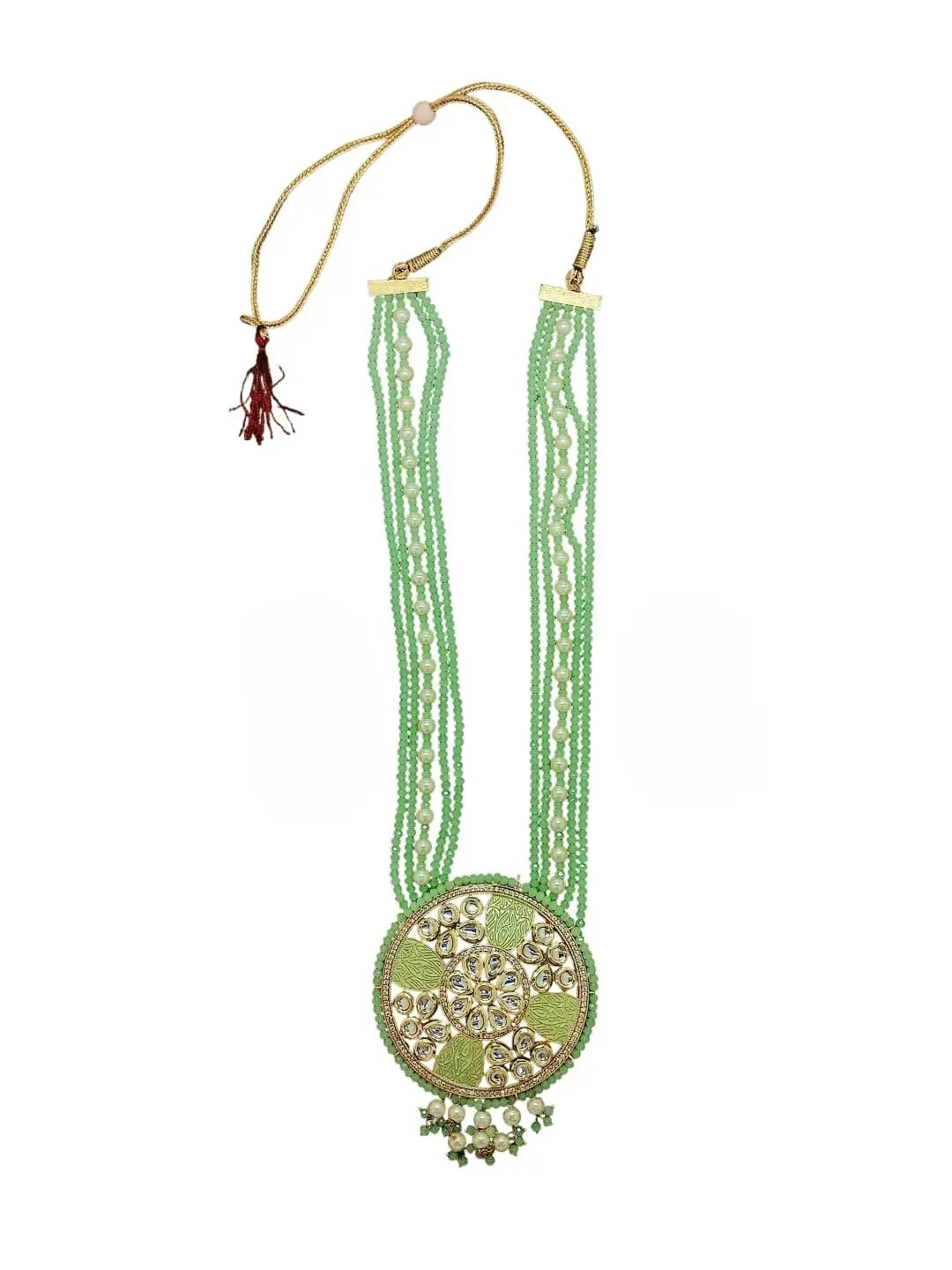 Gold-Plated Necklace with Kundan-Adorned Pendant