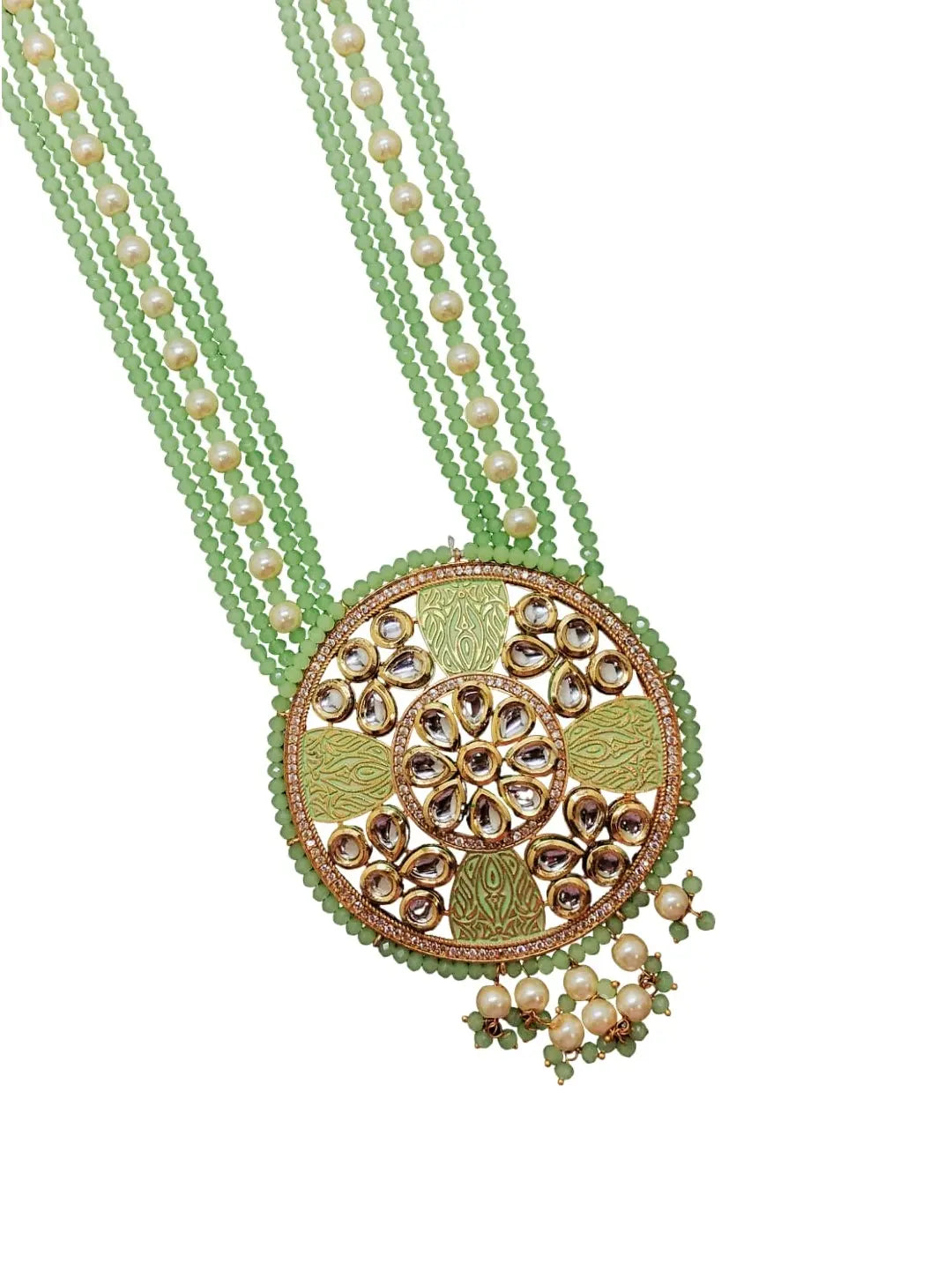 Gold-Plated Necklace with Kundan-Adorned Pendant