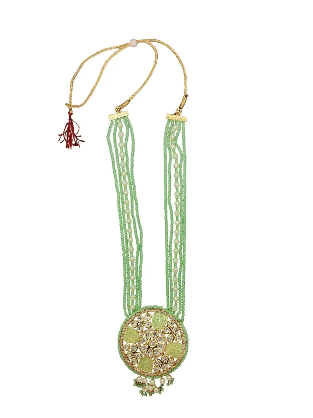 Gold-Plated Necklace with Kundan-Adorned Pendant