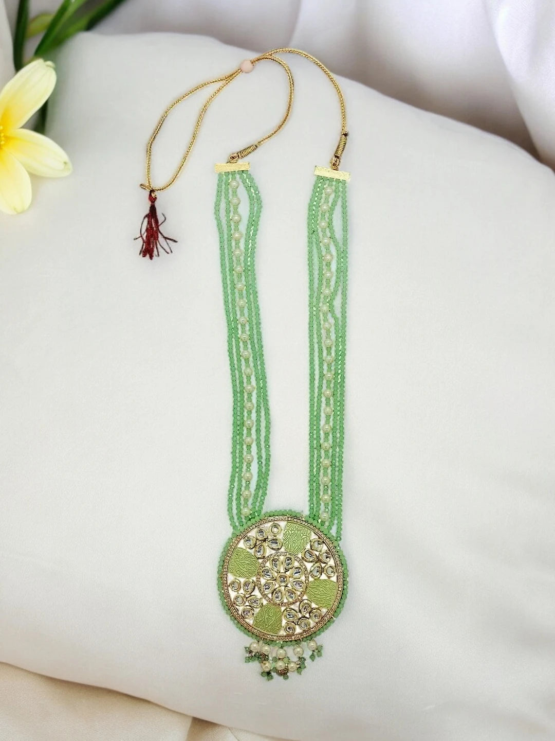 Gold-Plated Necklace with Kundan-Adorned Pendant