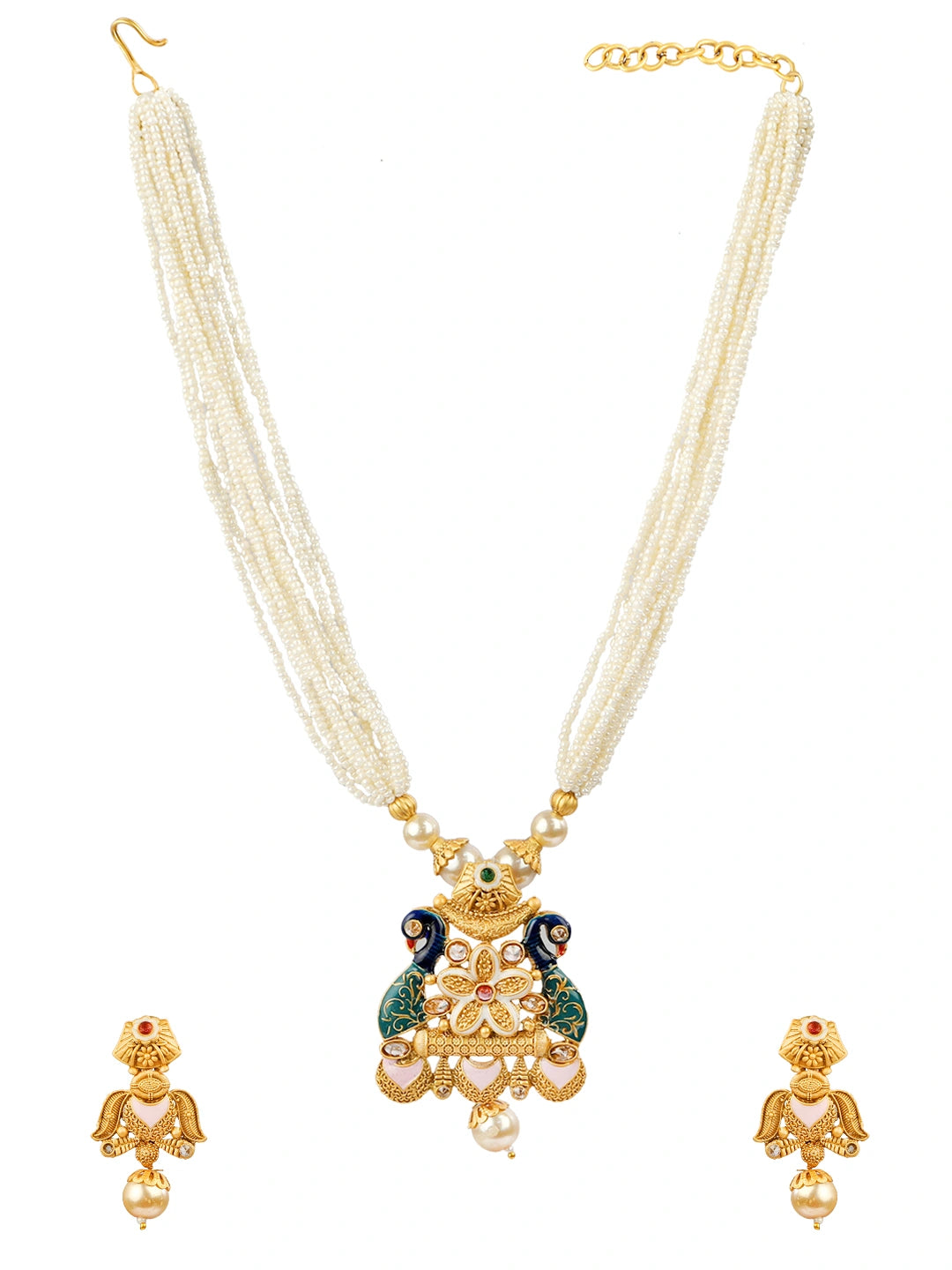 Pearl Gold Plated Peacock Bloom Necklace Set
