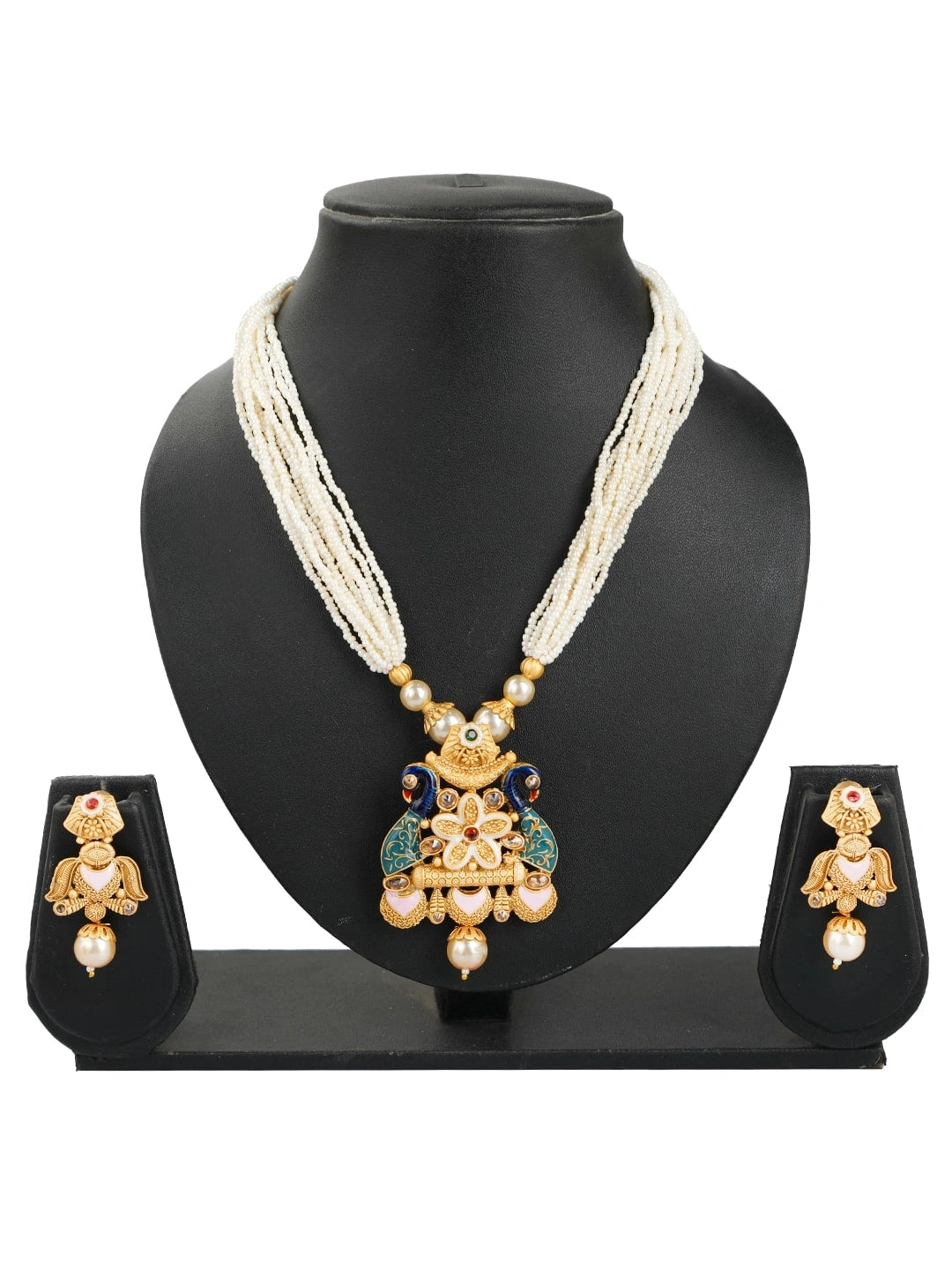 Pearl Gold Plated Peacock Bloom Necklace Set