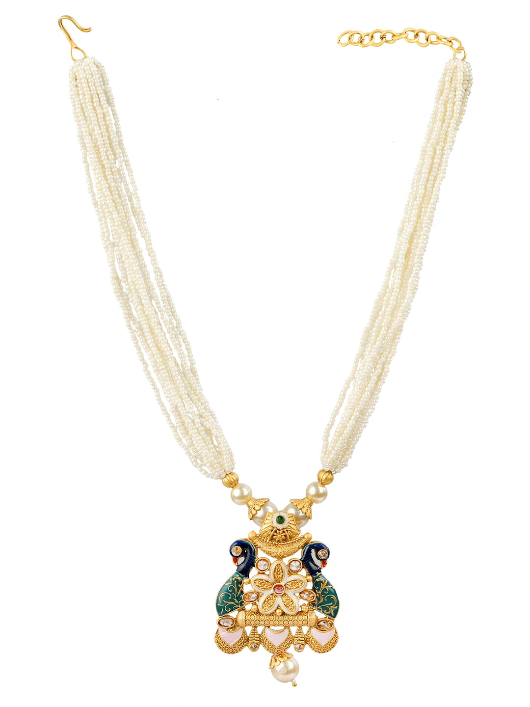 Pearl Gold Plated Peacock Bloom Necklace Set