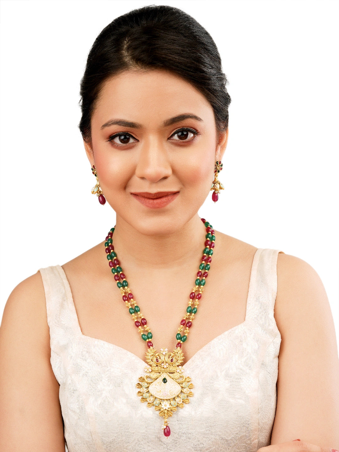 Meenakari Marvel Gold Plated Beaded Long Necklace Set