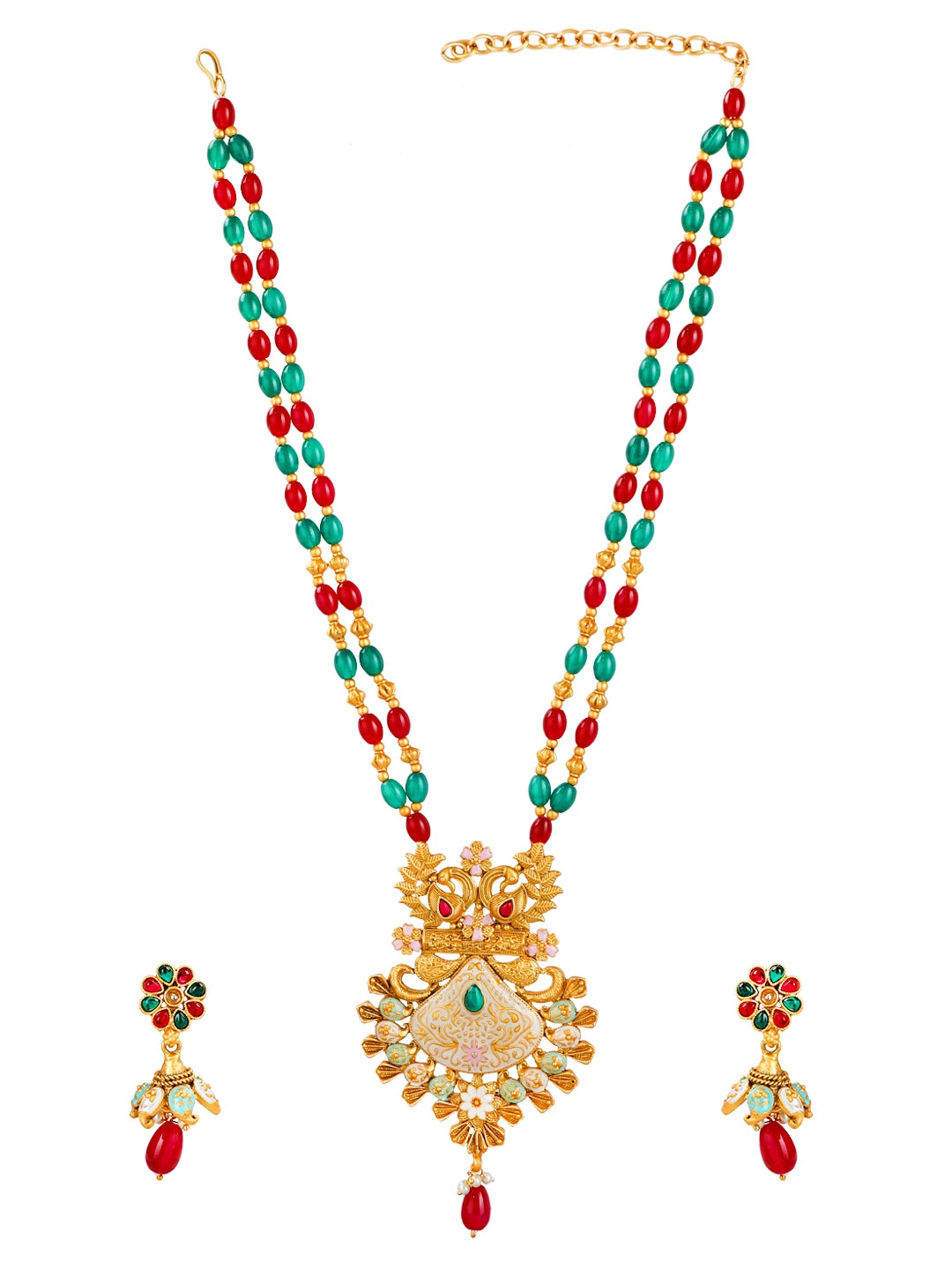 Meenakari Marvel Gold Plated Beaded Long Necklace Set