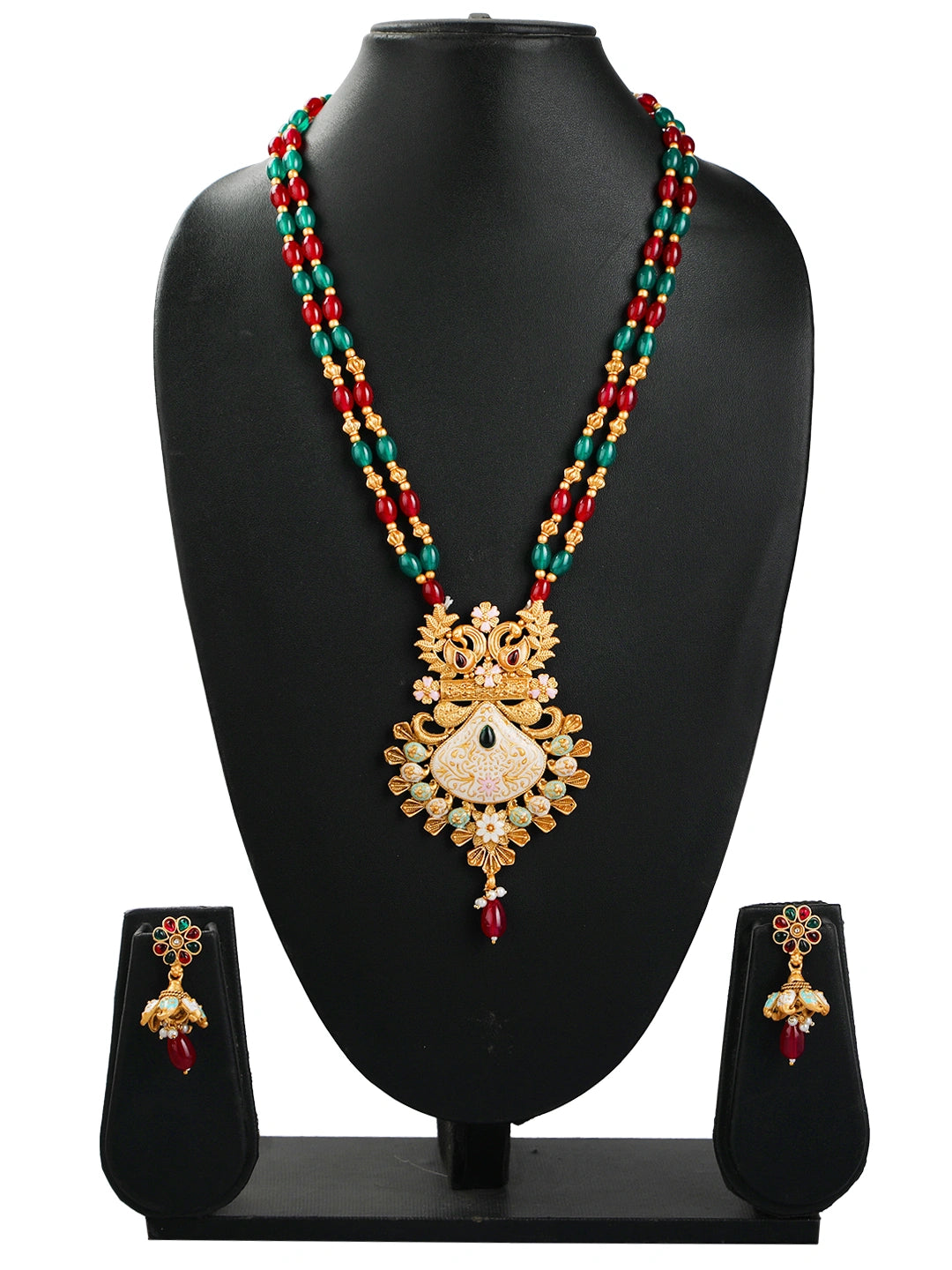 Meenakari Marvel Gold Plated Beaded Long Necklace Set