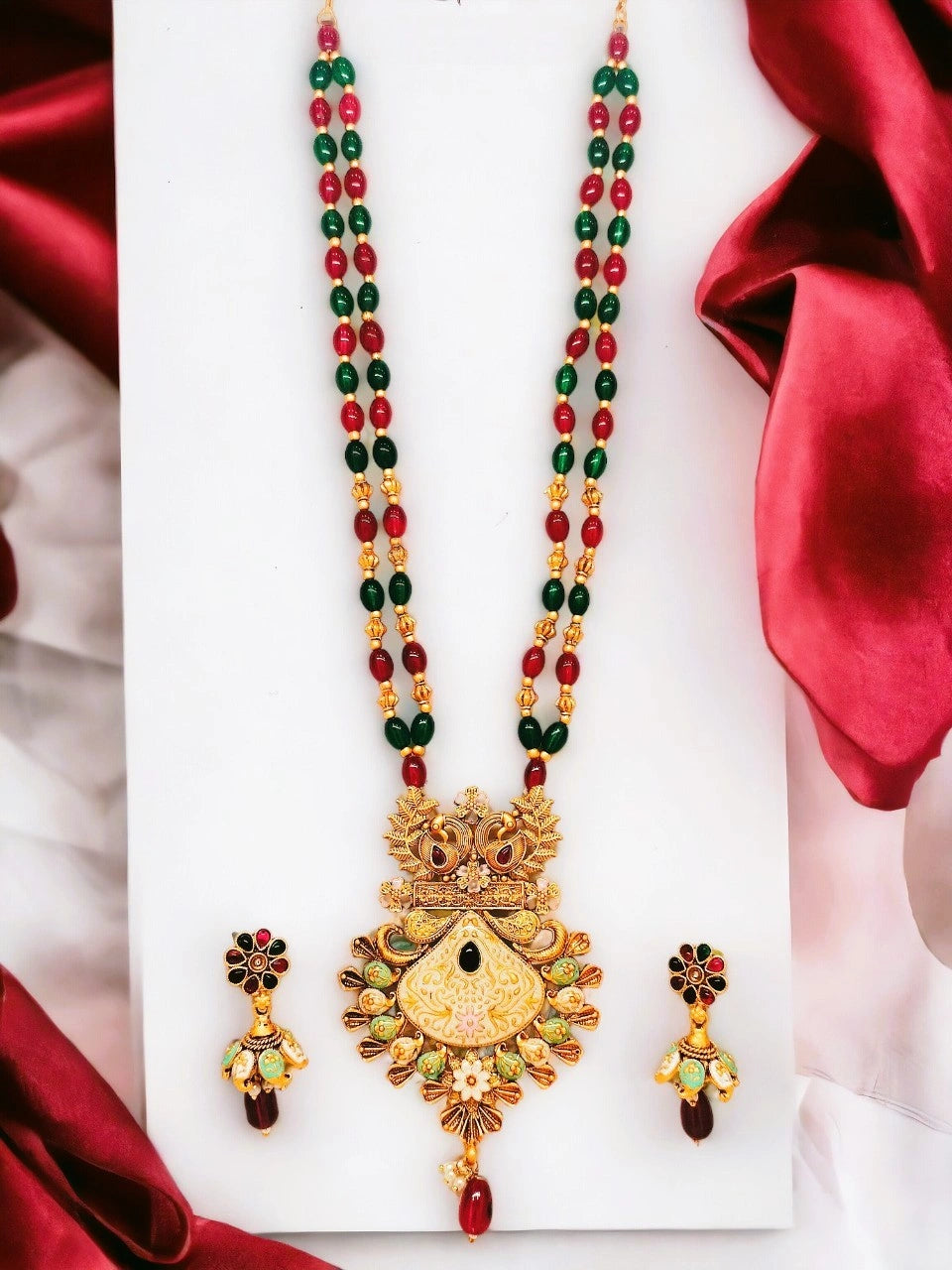 Meenakari Marvel Gold Plated Beaded Long Necklace Set