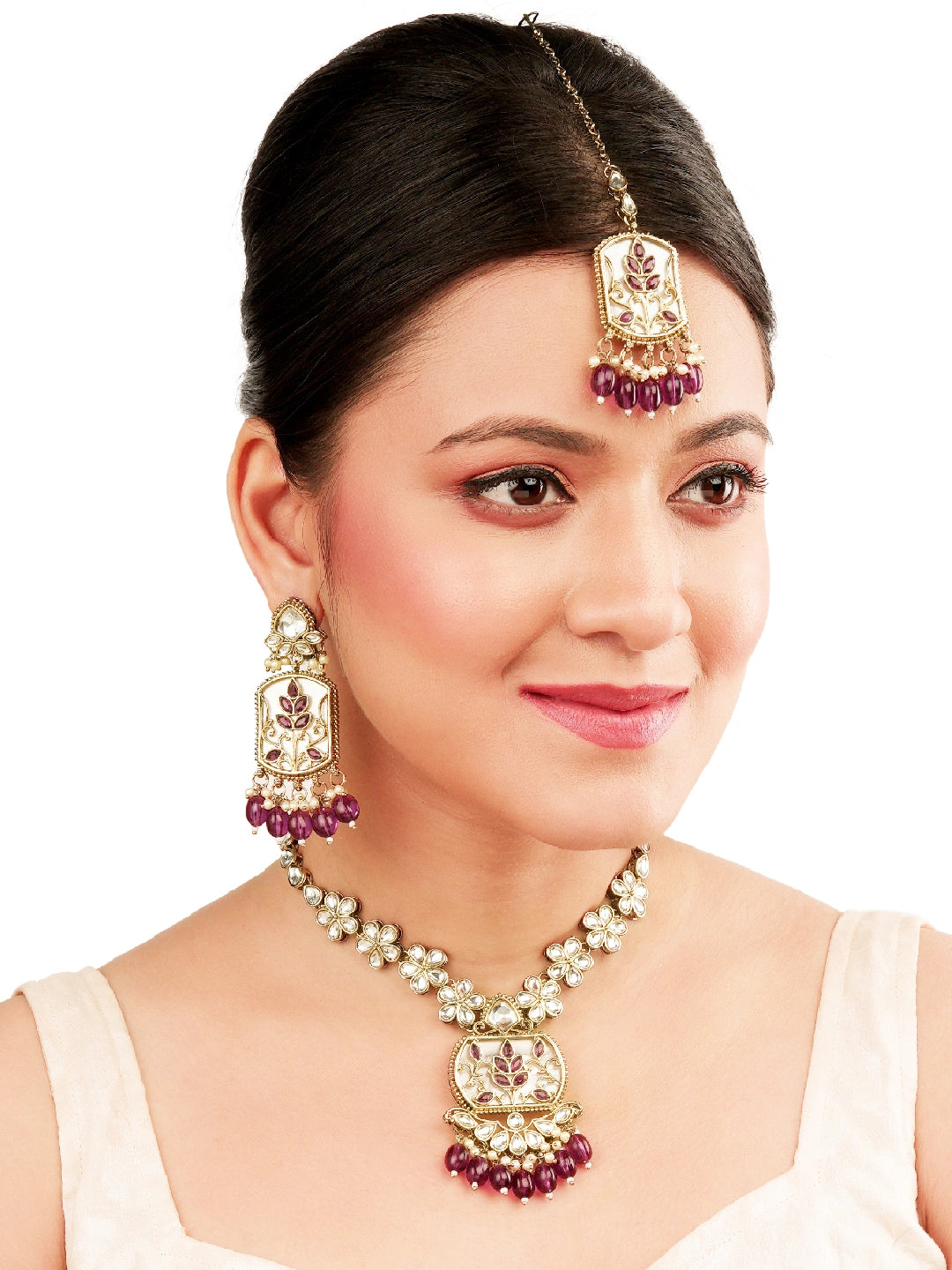 Kundan Inlay Gold Plated Pearl Necklace Set