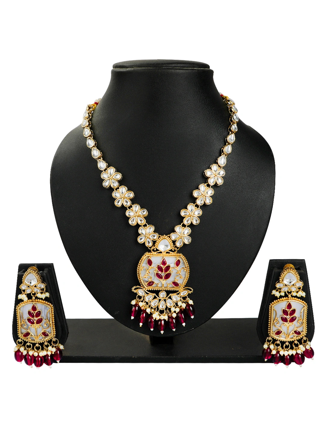 Kundan Inlay Gold Plated Pearl Necklace Set