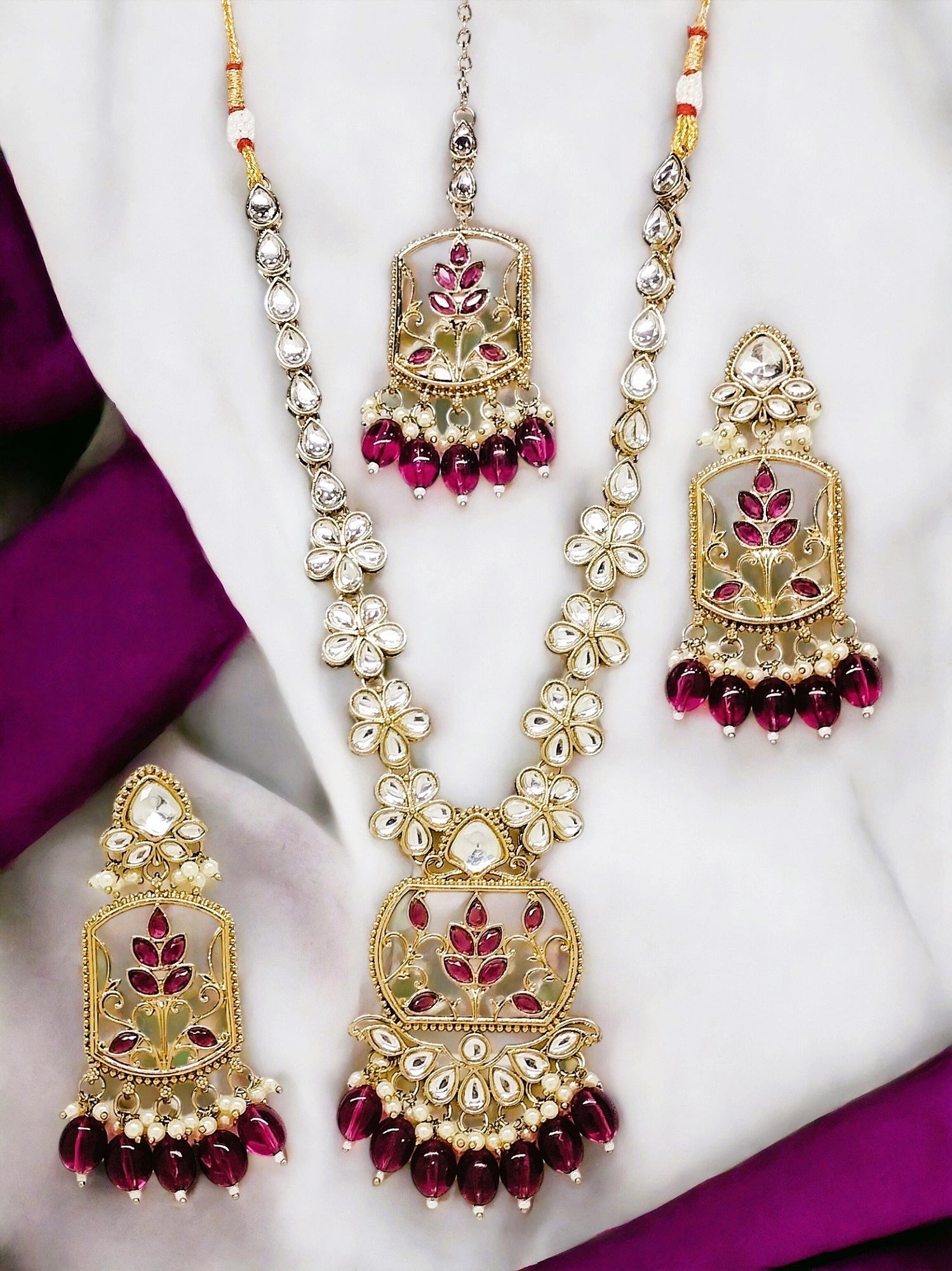Kundan Inlay Gold Plated Pearl Necklace Set