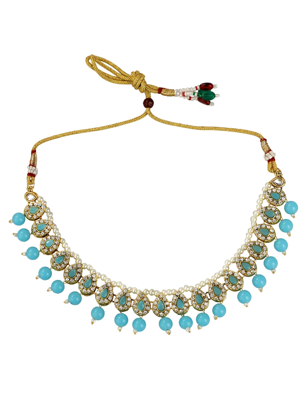 Gold Plated Sky Blue Beads Choker Neckalce Set