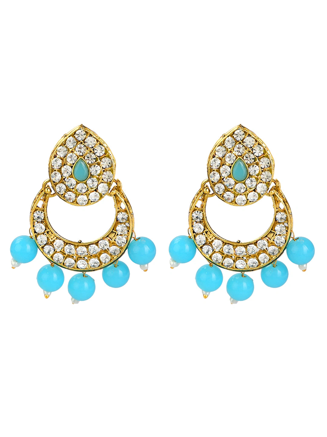 Gold Plated Sky Blue Beads Choker Neckalce Set