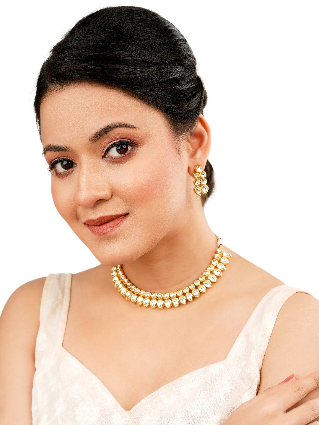 Gold plated Double Line Kundan Necklace Set