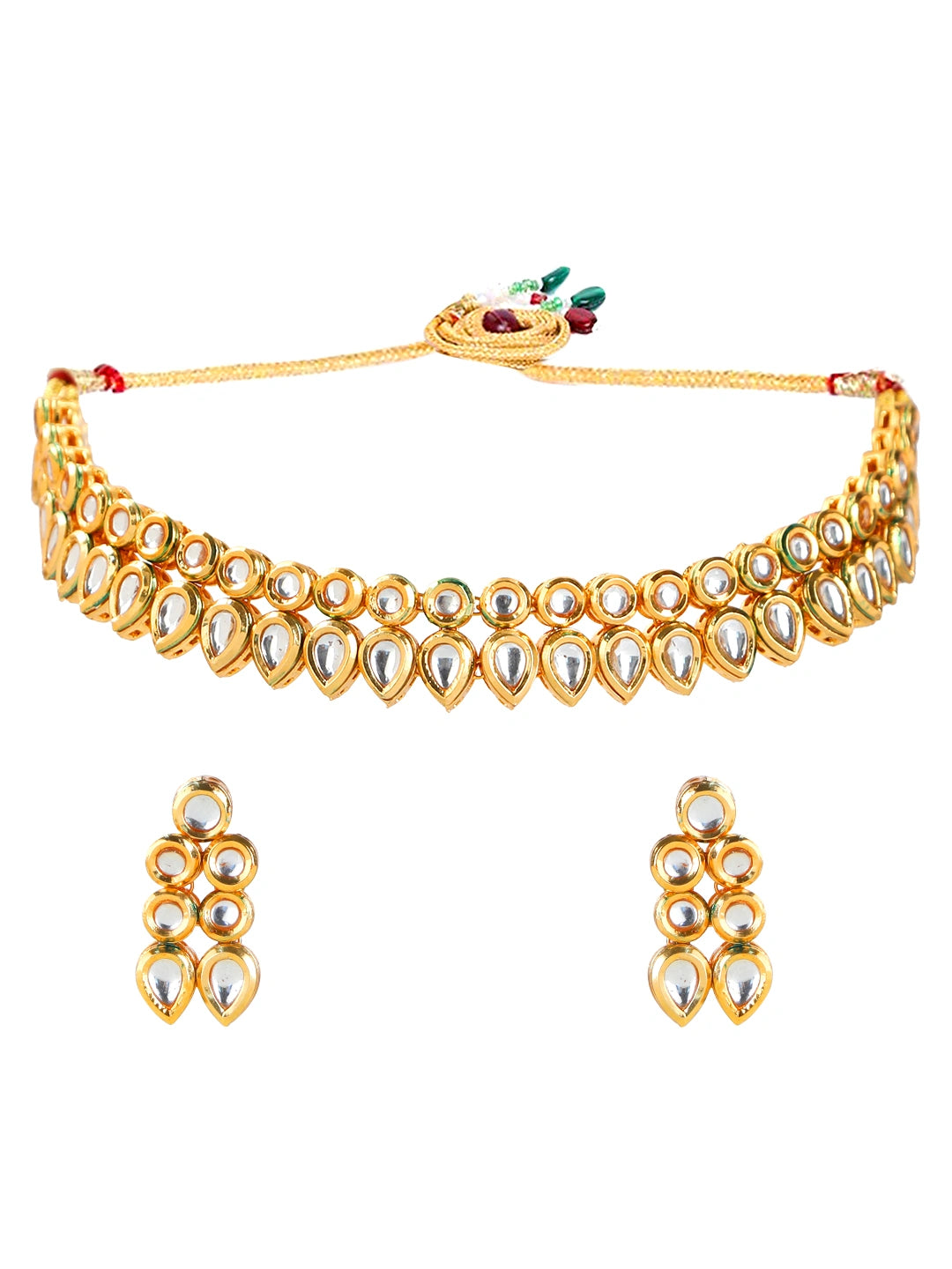 Gold plated Double Line Kundan Necklace Set