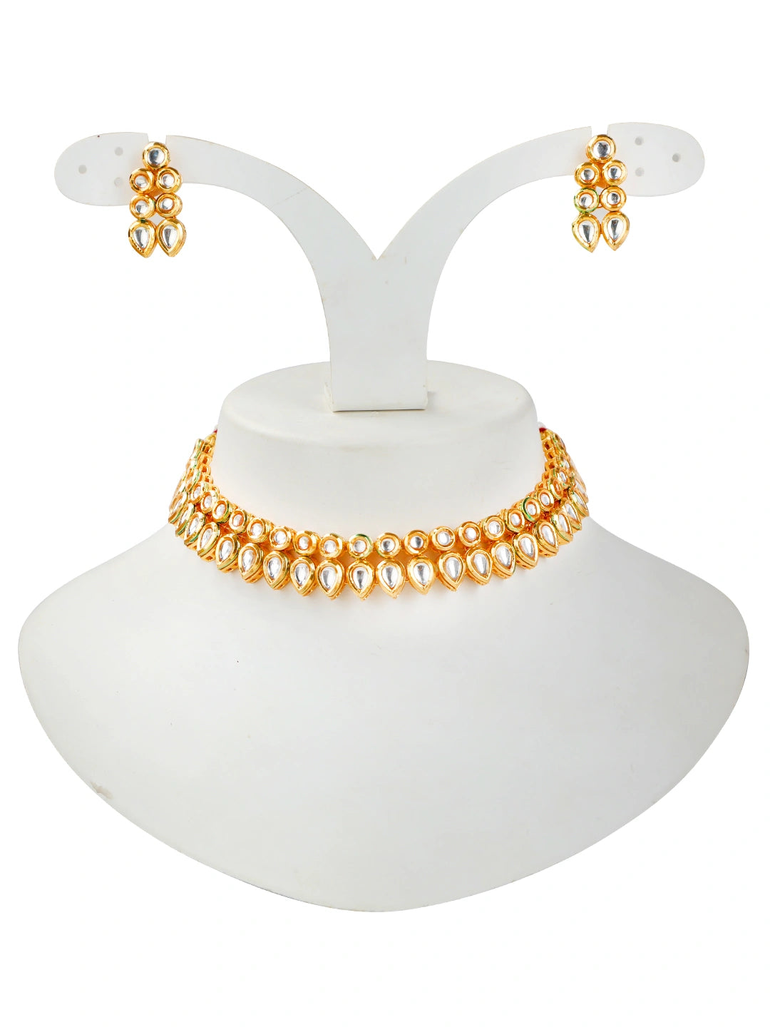Gold plated Double Line Kundan Necklace Set