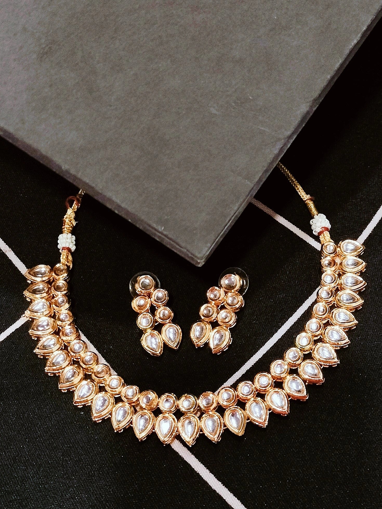 Gold plated Double Line Kundan Necklace Set