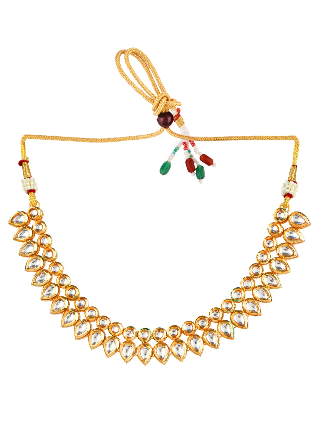 Gold plated Double Line Kundan Necklace Set