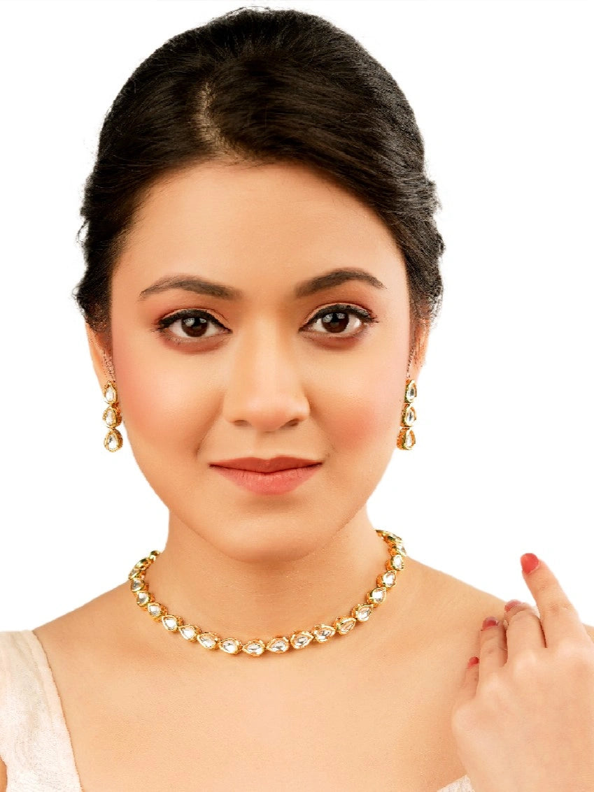 Gold Plated Tear Drop Kundan Necklace Set
